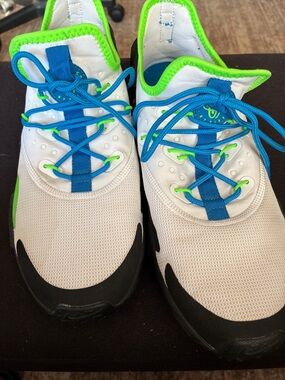 Nike Kids Sneakers in White, Blue & Neon Green